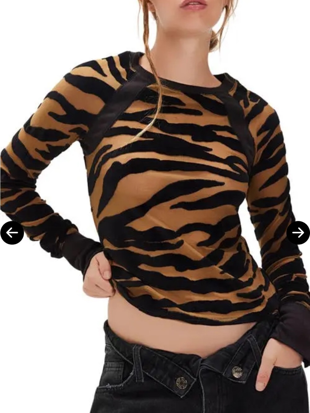 Free People We the Free so lush burnout velvet long sleeve zebra tan black XL